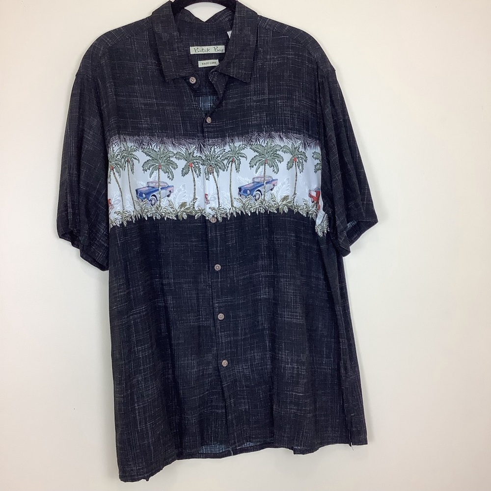 Batik Bay Men’s Button Up Shirt XL Black Classic Cars Palm Trees Hawaiian Collar